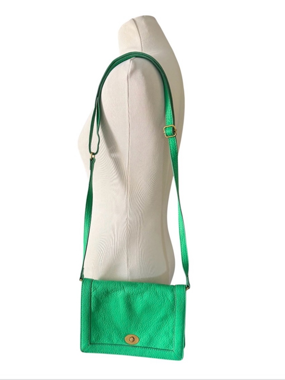 J.Crew Kelly Green Pebbled Leather 3-Way Crossbody Shoulder Bag Clutch Turn Lock